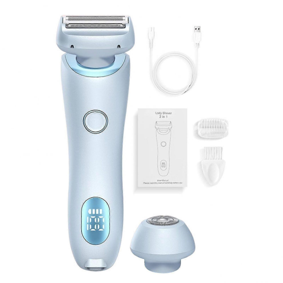 ï¼Blueï¼2-in-1 Electric Razor Compatible with Women IPX7 Waterproof Body Trimmer Compatible with Bikini Face Underarms Legs