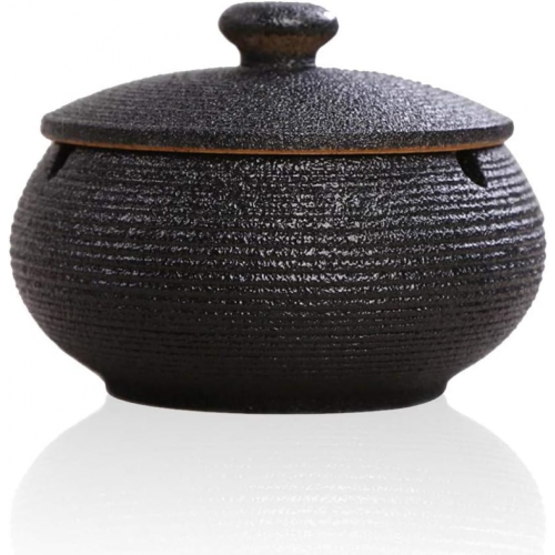 （black）Ceramic Ashtray With Windproof Lid Compatible with Indoor Outdoor