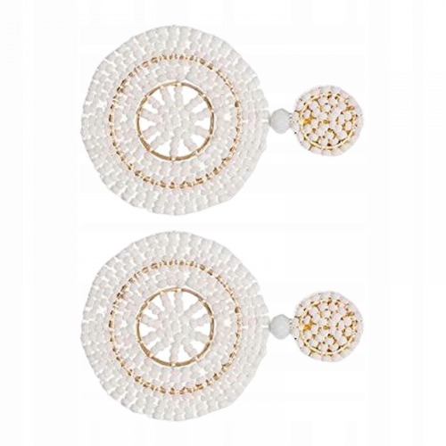 Beaded Drop Earrings Round Bohemia Hoop White 1