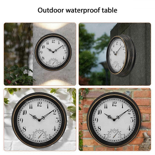 Relógio de parede externo à prova d'água com termômetro IP44, estilo vintage, redondo, para decoração de jardim, 30 cm (12 polegadas). 1