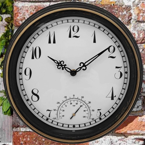 Relógio de parede externo à prova d'água com termômetro IP44, estilo vintage, redondo, para decoração de jardim, 30 cm (12 polegadas). 2