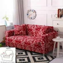 (Red, Single Seat) 1pc Printed Y Fiber Fabric Stretchable Elastic Sofa Cover 1pc Pillowcase (without Pillow Insert)