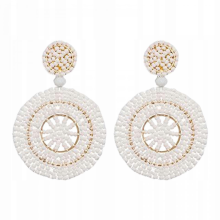 Beaded Drop Earrings Round Bohemia Hoop White