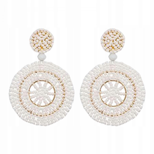 Beaded Drop Earrings Round Bohemia Hoop White