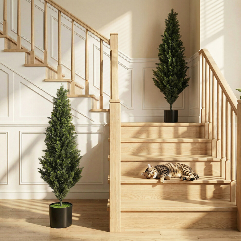 Homcom (M) Set Of 2 Decorative Artificial Plants Cypress In Weighted Pot