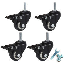 Heavy Duty Caster Wheels 60mm Polyurethane Swivel Casters with Brake M12x30mm Stem 160kg Load