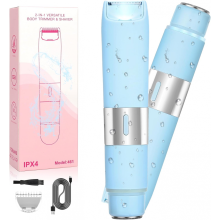 Rasoio elettrico a doppia testina per zona bikini, impermeabile IPX4, utilizzabile sia a secco che sotto la doccia, per viso, labbra, mento,