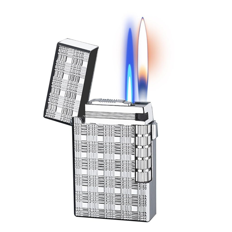 Silver Switchable Dual Flame Butane Torch Lighter, Windproof Metal Refillable Lighter For Cigar And Camping