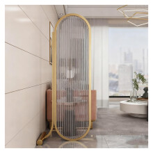Tempered Glass Floor to Ceiling Room Divider Column, Gold Frame Studio Partition Panel for Privacy (C, 30x160cm)