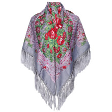 Fashionable Fringe Floral Print Scarf Wrap Multipurpose-Gray