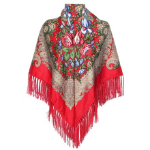 Comfortable Lightweight Polyester Shawl With Floral Print-Red