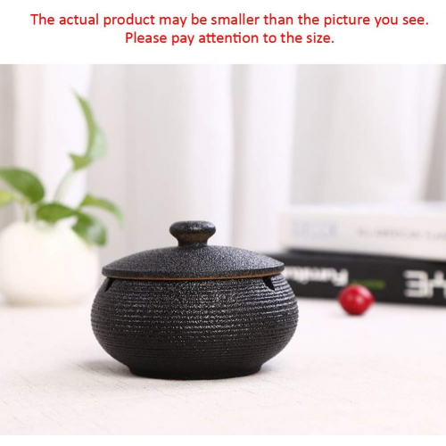 （black）Ceramic Ashtray With Windproof Lid Compatible with Indoor Outdoor 1