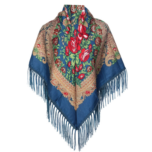 Comfortable Lightweight Polyester Shawl With Floral Print-Blue