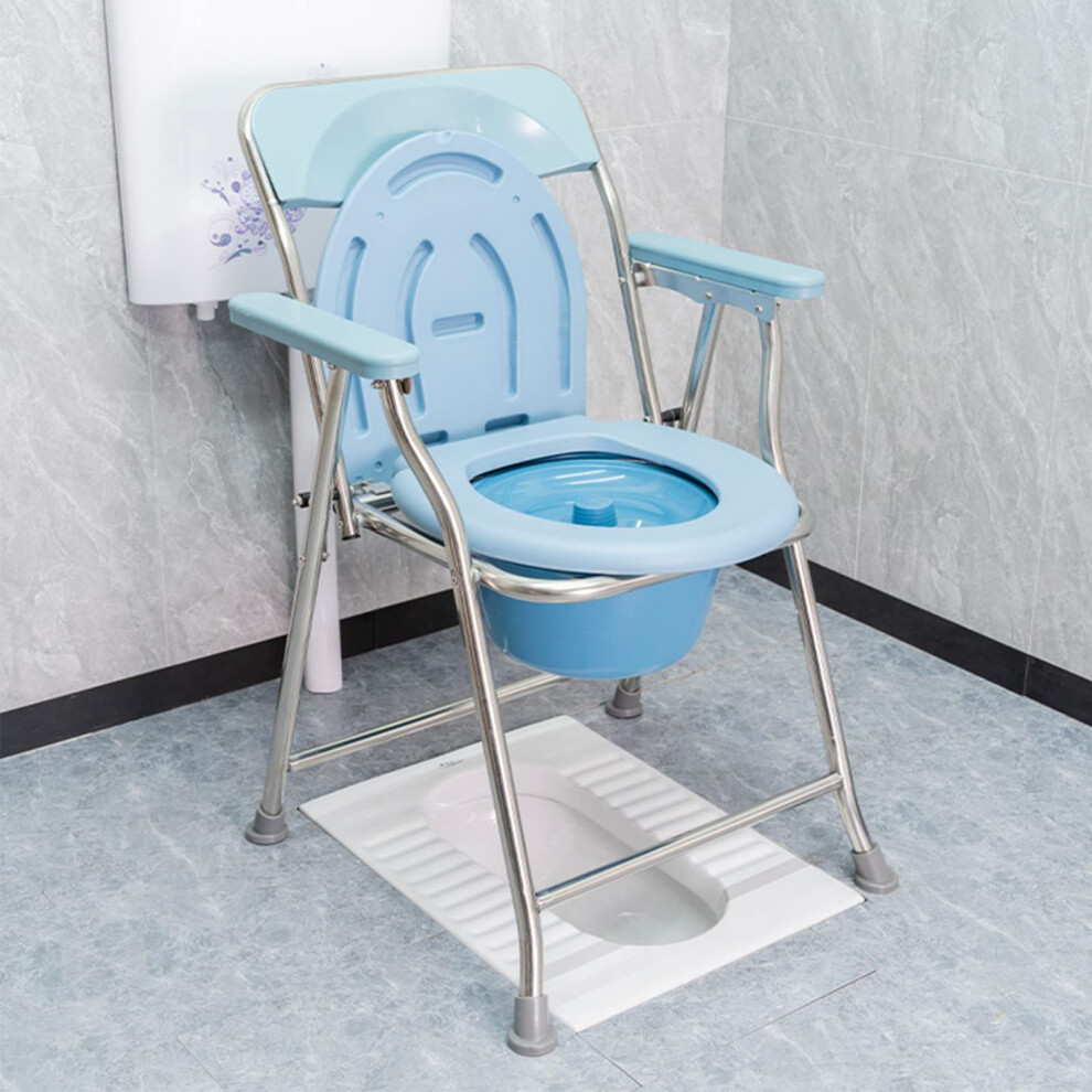 Portable Commode Chair for Elderly Folding Bedside Toilet Chair with Backrest 150kg Load Capacity