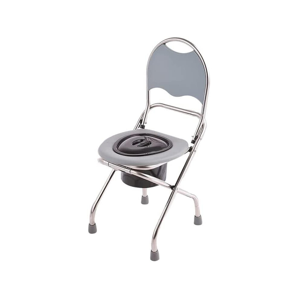 Portable Commode Chair for Elderly, Folding Bedside Toilet with Backrest, Removable EasyClean Bucket