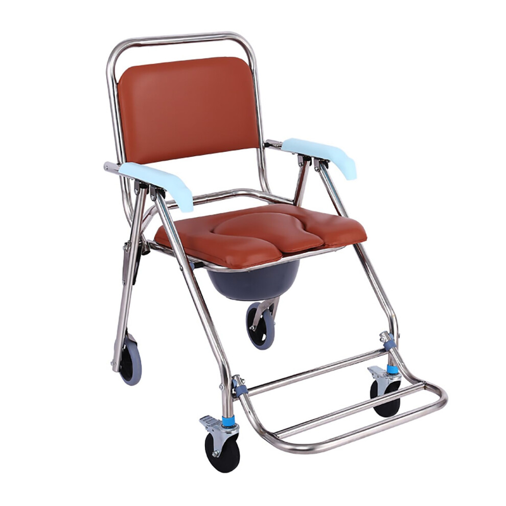 Foldable Toilet Wheelchair for Elderly with Padded Seat, Removable Bucket and Adjustable Footrests