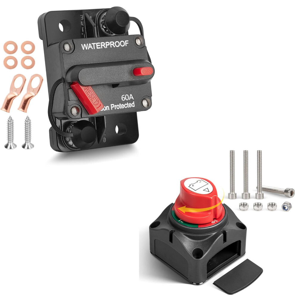 Battery Disconnect Switch With 60 Amp Circuit Breaker, 12V48v, 275A Marine Ignition Protected 9351714709095