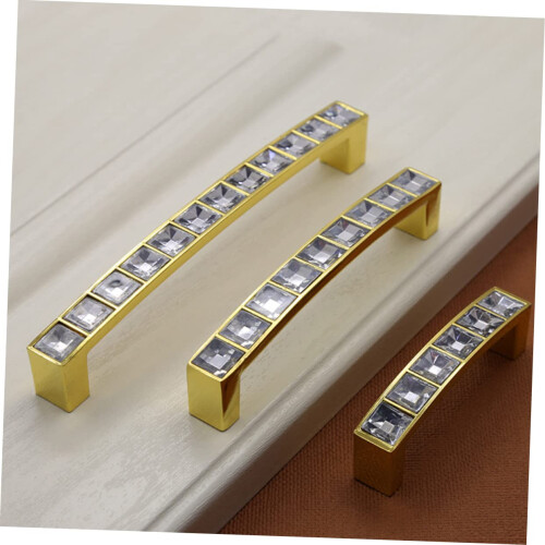 Gold Cabinet Handles Crystal Drawer Pulls UShaped Knobs with Screws for Modern Wardrobe Decor 2