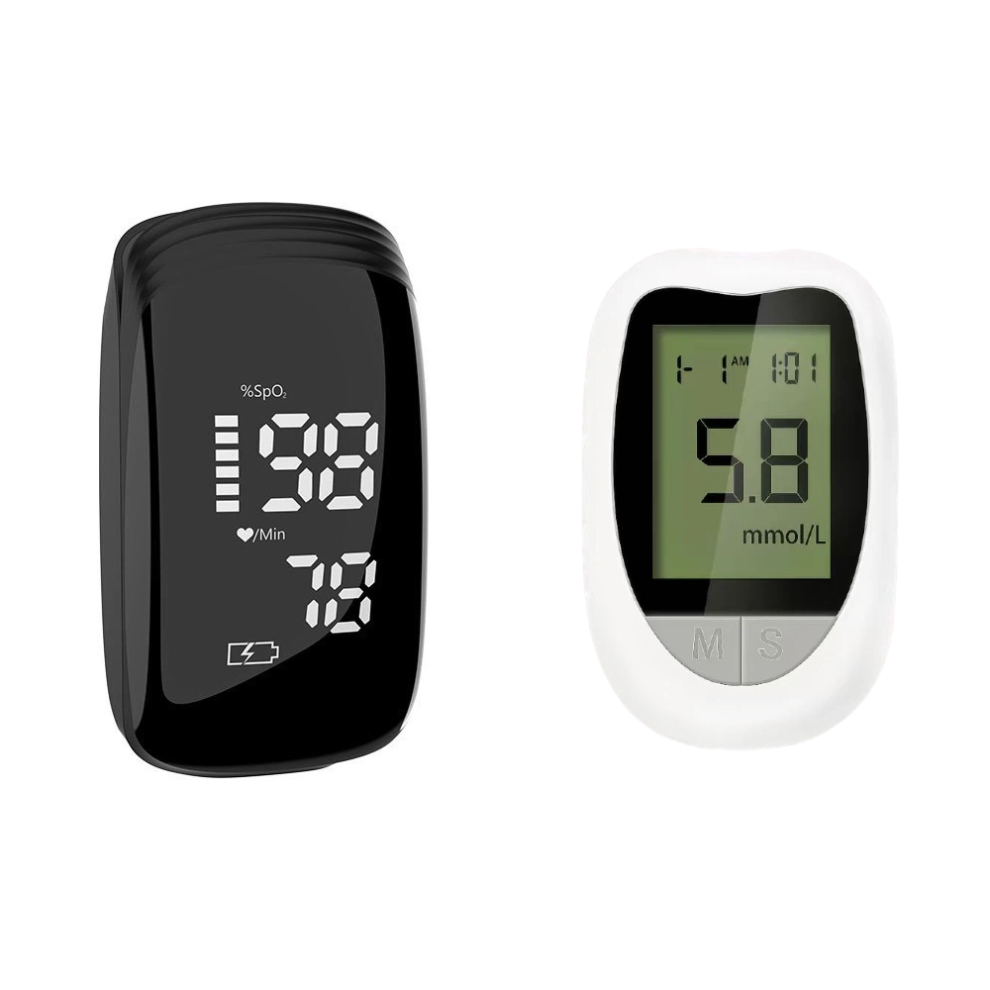 Finger pulse oximeter + blood glucose meter, portable rechargeable pulse oximeter, instant pulse oximeter, suitable for elderly people and families.