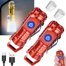 USB C Rechargeable Keychain Flashlight, Lumens Mini EDC Light, Waterproof, 2 Pack Red