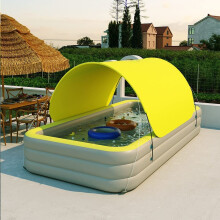 Large Family Inflatable Swimming Pool with Sunshade, Durable Yellow 2.1m Blow Up Pool for Backyard