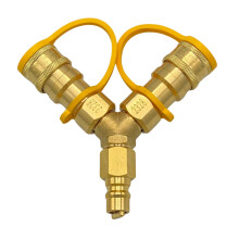 Propane Hose Splitter 3/8 Inch Brass Y Adapter with Shut Off Valve for Grill Heater Generator