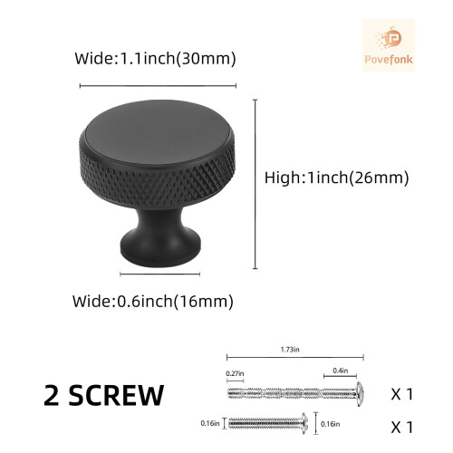 30 Pack Matte Black Cabinet Knobs with Knurled Grip Design, Modern Drawer Pulls for Kitchen Cabinets 1