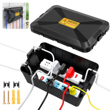 Large Outdoor Electrical Box IP54 Weatherproof Connection Box with 7 Cable Ports for Power Strip, Plug and Holiday Lights, Black
