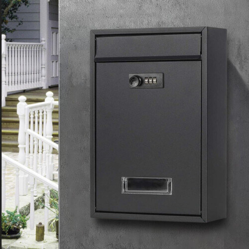 Wall Mounted Locking Mailbox with Combination Lock, Large Capacity Rustproof Iron Mailbox for Home and Office 1