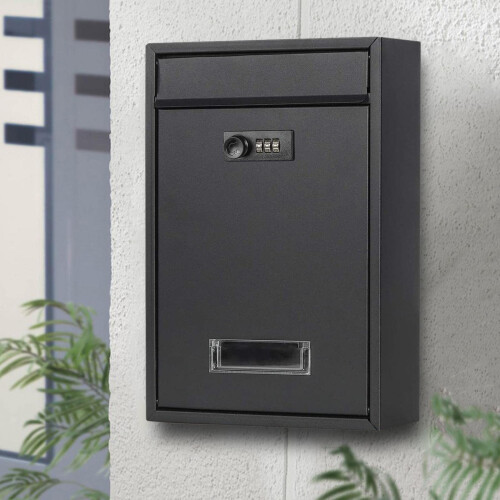 Wall Mounted Locking Mailbox with Combination Lock, Large Capacity Rustproof Iron Mailbox for Home and Office 2