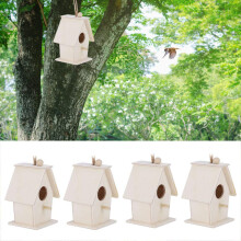 Wooden Bird Houses for Outdoors Set of 4, Hanging Natural Wood Bird House for Garden Décor