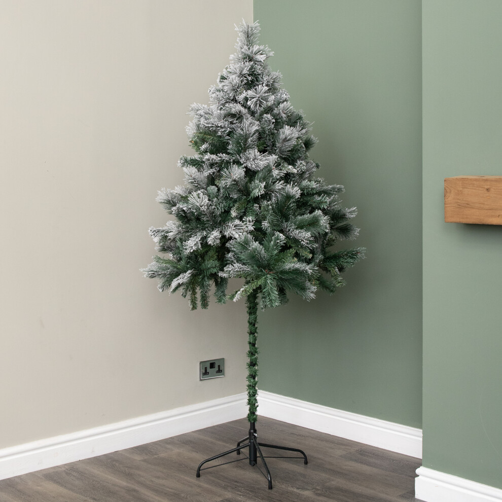 Premier 6Ft Space Saving Snow Flocked Christmas Tree With Metal Stand Green