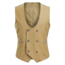 (XL, Khaki) Men's Wedding Vest, Double Breasted Solid color Slim fit Waistcoat Suitable for Weddings and Formal Occasion