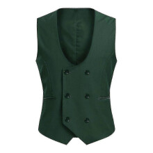 (XS, Dark Green) Men's Wedding Vest, Double Breasted Solid color Slim fit Waistcoat Suitable for Weddings and Formal Occasion