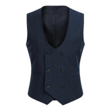 (XS, Navy Blue) Men's Wedding Vest, Double Breasted Solid color Slim fit Waistcoat Suitable for Weddings and Formal Occasion