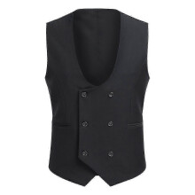 (XS, Black) Men's Wedding Vest, Double Breasted Solid color Slim fit Waistcoat Suitable for Weddings and Formal Occasion
