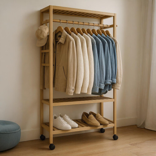 Bamboo 4-in-1 Open Wardrobe with Shoe Rack 2