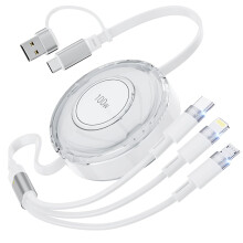 Multifunctionele oplaadkabel, 3-in-1 intrekbare USB-C/A snellaadkabel, compatibel met iPhone 17/16/15, Samsung, MacBook en iPad.