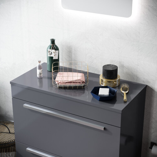 NES Home Nes Home 800mm Gloss Grey MDF Bathroom Worktop For Vanity Cabinet 1
