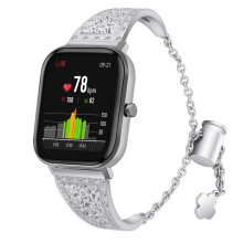 Stainless Steel Replacement Watch Band for IDW13, Adjustable Rhinestone Bracelet Strap Silver