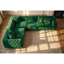 (Green Velvet, 6 Seater Left Hand) Chesterfield Monaco Corner Sofa Velvet Couch Longue Settee 5 & 6 Seater Corner