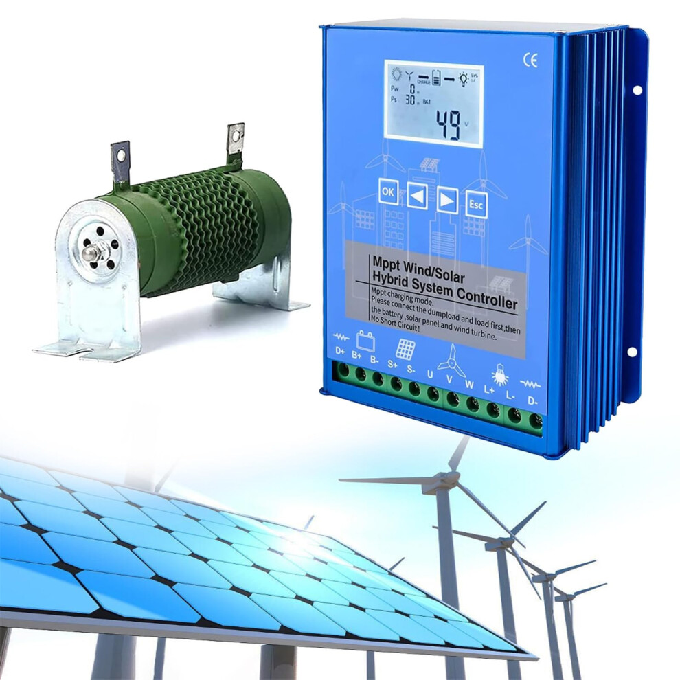 10000W 12V Mppt Solar Charge Controller, Wind Solar Hybrid Off Grid Boost Charging Lcd Display 9351714704243