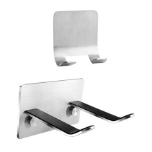 2Pcs Wall Mounted Hair Dryer Holder Set, No‑Drill Stainless Steel Adhesive Rack for Bathroom Organization