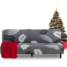 (No. 05 (Black Feather), One size (180-210cm)) Geometric Print Ice Fiber Fabric Stretch Sofa Bed Cover Sofa Cover, Brushed Fiber Fabric