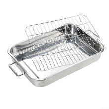 Stainless Steel Roasting Pan with Rack for Oven Baking and Grilling, Deep Mirror Polished Tray 42x32x6.5cm