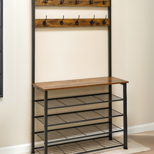 Coat Rack Stand with 5 Tier Shoe Bench 1
