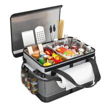 Large Collapsible BBQ Caddy with Paper Towel Holder, Picnic Organizer for Utensils and Condiments