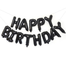 Black Happy Birthday Balloons Banner 16 Inch Reusable Foil Letters Fast Setup Party Decorations