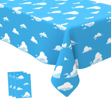 3 Pcs Blue Sky Tablecloth Waterproof Easy Clean Cartoon Cloud Design Disposable Plastic Cover 54x108 Inch for Birthday Party Decorations