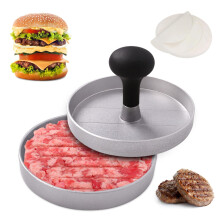 Burger Press Nonstick Aluminum Hamburger Patty Maker with 100 Patty Papers for BBQ and Meal Prep